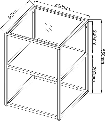 [en.casa] Table d'appoint avec Étagère Table Basse Bout de Canapé Table de Chevet Support Plantes avec Plateau Carré Acier Verre Trempé 55 x 40 x 40 cm Blanc Mat - Nail Gallerys