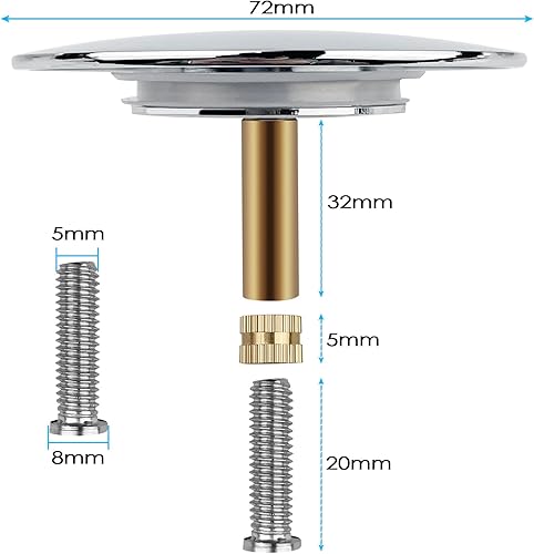 Baxcdyswe Bouchon Bonde Baignoire, Bouchon de Baignoire Universel Diamètre 72mm Réglable Chromée Antirouille Laiton pour Baignoires Standards, Bouchons de Bain, Diameter of The Shaft is 8 mm - Nail Gallerys