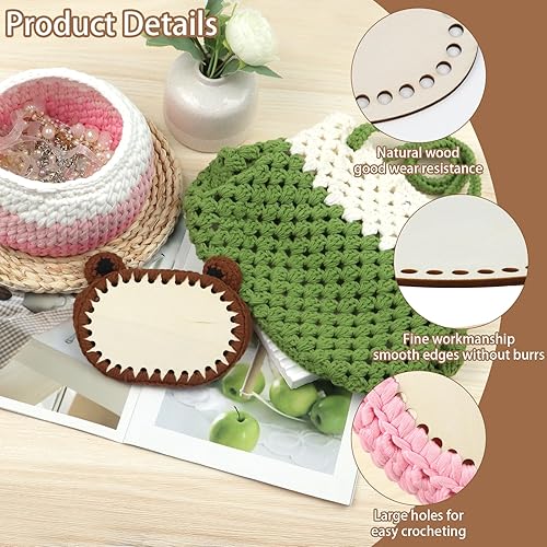 ASSRECT 6 Pièces Fond Panier Pour Crochet Ovale et Ronde Fond de Panier en Bois Naturel Base en Bois pour Panier Au Crochet pour Bricolage Panier Tissage 10/15/20/25/30cm - Nail Gallerys