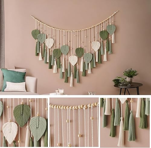 ANAZOZ Tenture murale en macramé - Style bohème - Rideau de porte et de fenêtre - 50 cm de large - En coton tissé uni - Avec pompons - Nail Gallerys