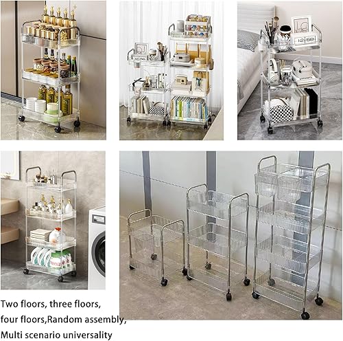 FGXY Chariot De Rangement à 4 Niveaux, Kitchen Storage Utility Cart, roulettes en Plastique Verrouillables, Gobelets Suspendus Supplémentaires, pour Cuisine, Salle De Bain, Chambre, Espace Étroit - Nail Gallerys