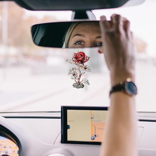XIAOXIAOYU Pendentif de rétroviseur de voiture en acrylique - Ornement avec roses rouges pour la Saint-Valentin - Accessoire de rétroviseur avec texture délicate pour fenêtres, chambres d'hôtel - Nail Gallerys