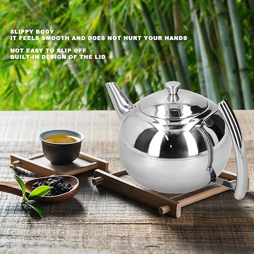 Theière Inox, Cafetière, Grande Capacité Bouilloire, Théière avec Filtre Infuseur Amovible - 2 Litre - Garde la Chaleur - 8 à 10 Tasses - Nail Gallerys