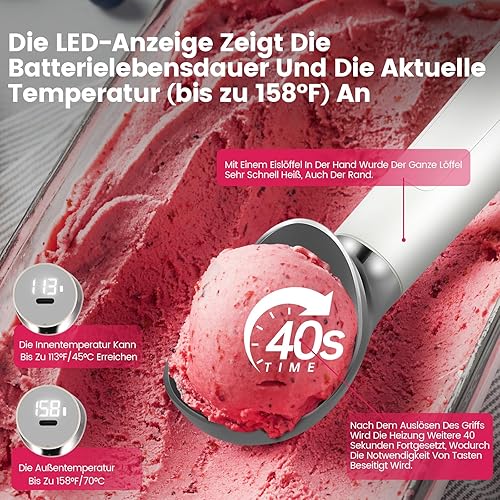 Cuillère à glace électrique chauffante, en acier inoxydable, cuillère à glace rechargeable, avec affichage LED, IP67 - Nail Gallerys