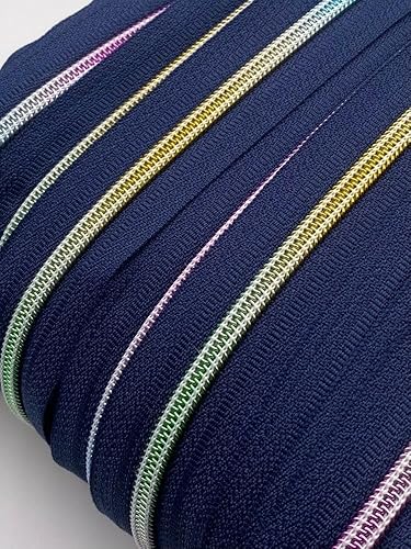 Fermeture éclair sans fin - Spirale arc-en-ciel - 5 mm - Vendu au mètre - Avec fermeture éclair (bleu foncé, 5 m + 10 curseurs) - Nail Gallerys