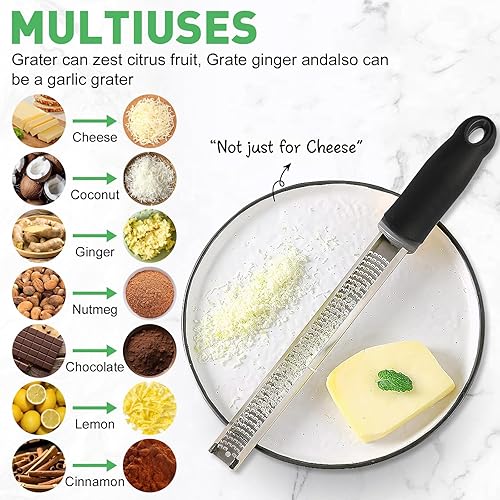 Kezidhp Zesteur d'Agrumes et Râpe Manuelle en Acier Inoxydable – Idéale pour Parmesan, Citron, Gingembre, Ail, Noix de Muscade et Chocolat – Lame Ultra-Tranchante, Facile à Nettoyer au Lave-Vaisselle - Nail Gallerys