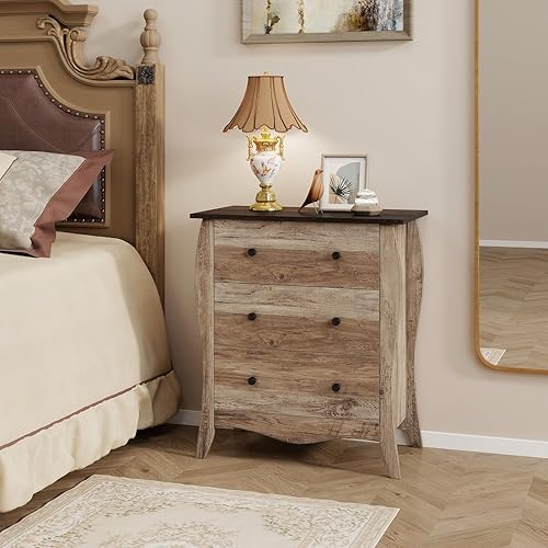 COSTWAY Commode Chambre, Commode 3 Tiroirs en Tissu Pliable, Design Incurvé, Plateau en Bois, Meuble de Rangement Chambre Rustique pour Chambre d'enfant, Salon (Marron,3 tiroirs) - Nail Gallerys