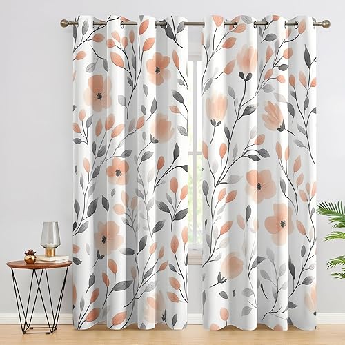 SZLYZM Rideaux Occultant Fleurs, Rideau Isolant Thermique pour Salon Chambre, Motif Floral, Lot de 2 Décoration de Fenêtre Opaque 140x200cm LxH, à Oeillets - Nail Gallerys