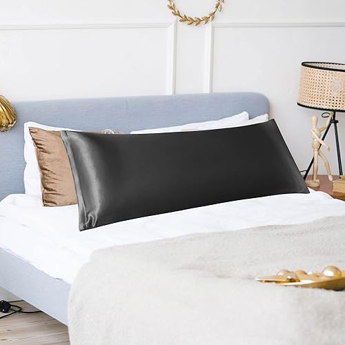 PiccoCasa Taie d'oreiller en satin pour cheveux et peau, housse de coussin longue en satin de soie lisse et doux avec fermeture éclair, blanc, 1,8 m - Nail Gallerys