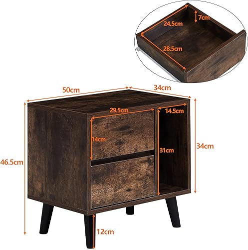 Table de Chevet avec 2 Tiroirs et 1 Étagère Ouverte, Table de Chevet avec Pieds en Bois, Meuble de Chevet pour Chambre (Blanc) - Nail Gallerys