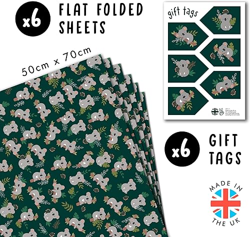 Central 23 - Papier cadeau tendance pour femme - Plantes vertes et koala - 6 feuilles de papier cadeau - Anniversaires - 21e 18e - Recyclable - Nail Gallerys