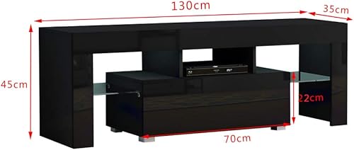 Panana Meuble TV LED, Banc TV, Éclairage LED RGB avec Couleur réglable, Convient pour Salon ou Chambre, 130x35x45cm (Noir) - Nail Gallerys