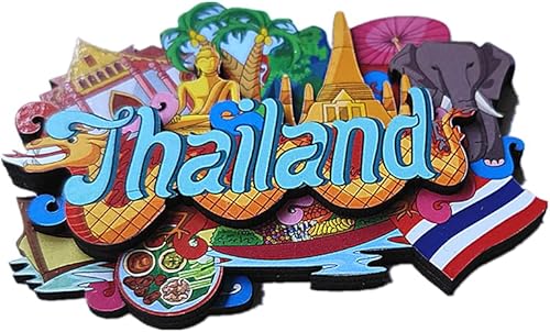 MUYU Aimant 3D Thaïlande - Cadeau touristique - Style traditionnel artisanat bois Thaïlande - 1 unité - 9,5 x 7 cm - Bois - Nail Gallerys
