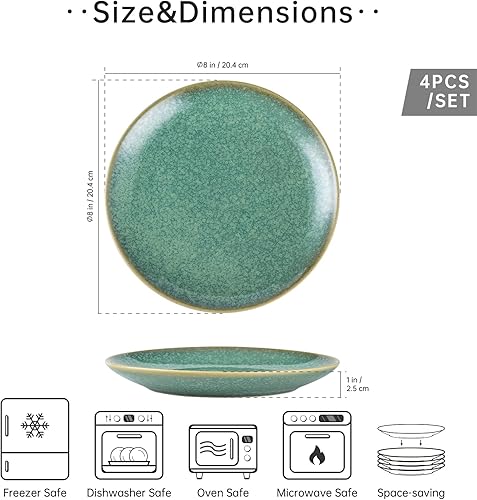 HENXFEN LEAD Assiettes plates Set d'assiettes en porcelaine, 4 pièces Assiettes à pâtes Assiettes à déjeuner, 26cm Grandes assiettes, Vert brillant - Nail Gallerys