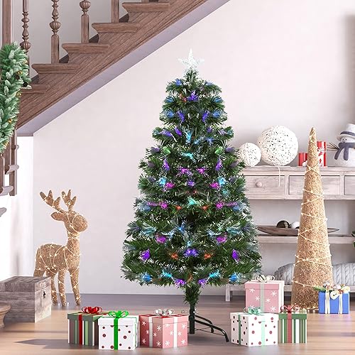 HOMCOM Sapin de Noël Artificiel Arbre de Noël Lumineux 120cm en Fibre Optique Deco Noël lumière à Variation de Couleurs 130 LED Vert - Nail Gallerys