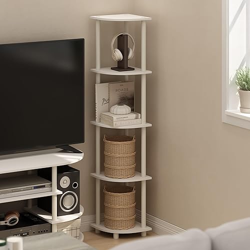 Furinno Turn-N-Tube Étagère Polyvalente pour Présentoir d'angle à 5 Niveaux, Blanc/Blanc - Nail Gallerys