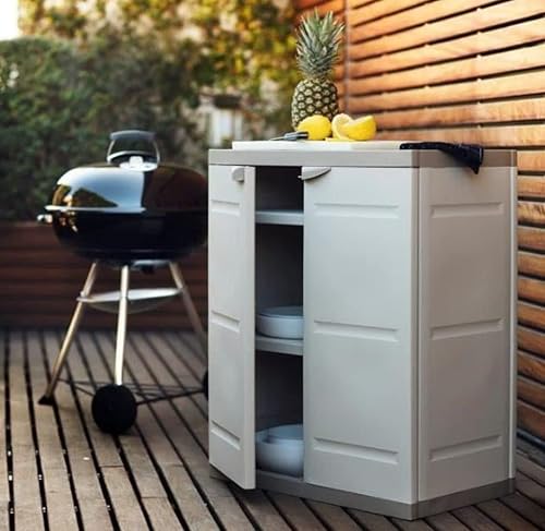 PEGANE Armoire Basse 2 Portes intérieur/extérieur Coloris Beige - Longueur 70 x Profondeur 44 x Hauteur 88 cm - Nail Gallerys