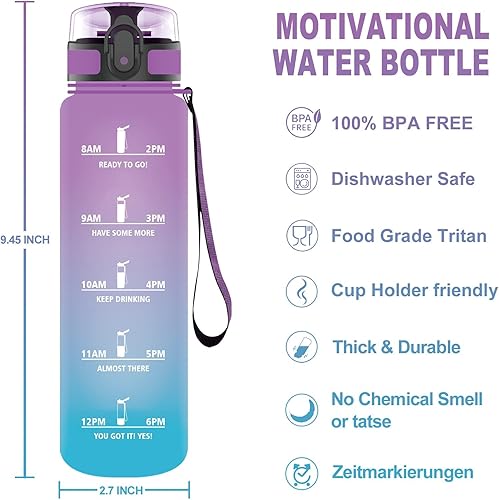 Vikaster VK-XNB-500ML-Purple-Blue-JB-VC Gourde Sport, 500 ML Bouteille d'eau, sans BPA, Étanche & Réutilisable, avec Filtre et Marqueur de Temps, Convient pour le Camping, en Plein Air, Bleu Violet - Nail Gallerys