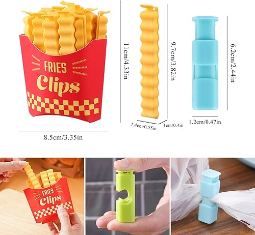 Eiflayn 12 Pinces à Sacs En Forme De Frites Et 6 Pince Alimentaire Multicolores,Fermeture Sachet Alimentaire, Pince Sachet, Avec Une BoîTe MagnéTique Pour Emballage Cuisine Bonbons Snack - Nail Gallerys