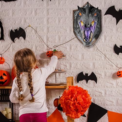 FLAVAS Sculpture Murale de Dinosaure - Support Mural tête de Dragon avec lumières et Spray | Support Mural tête de Dragon avec Yeux illuminés par LED, Art Mural Fantastique, décoration de Salle de - Nail Gallerys