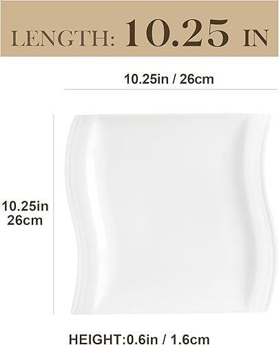 MALACASA Série Flora 12 Assiettes Plates Carrées en Porcelaine, Grandes Assiettes Blanches 26 cm pour Pâtes Dîner et Bifteck, Assiettes Service de Table Passe au Micro ondes et au Lave-vaisselle - Nail Gallerys