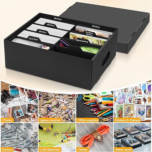 BILIPLE Lot de 2 boîtes de rangement pour photos avec couvercle pour photos de 10 x 15 cm - Noir - Album photo - Organiseur en carton pour artisanat, autocollants, photos - Nail Gallerys