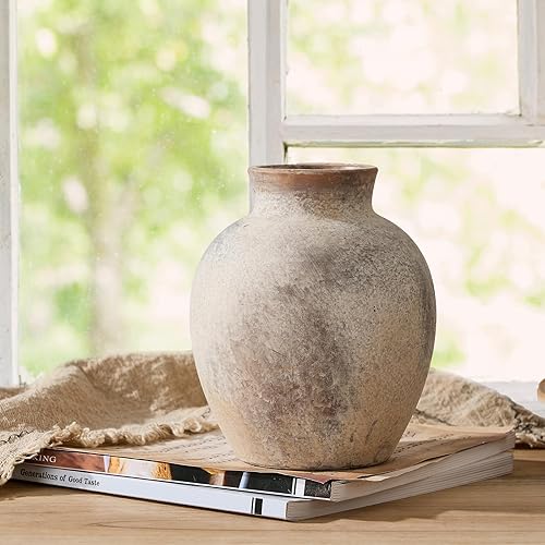 SIDUCAL Vase Décoratif en Céramique | Poterie Rustique de 15,2 cm | Style Bohème pour Décoration d'Intérieur | Terre Cuite Blanchie à la Chaux pour Table, Salon, Salle de Bain - Nail Gallerys