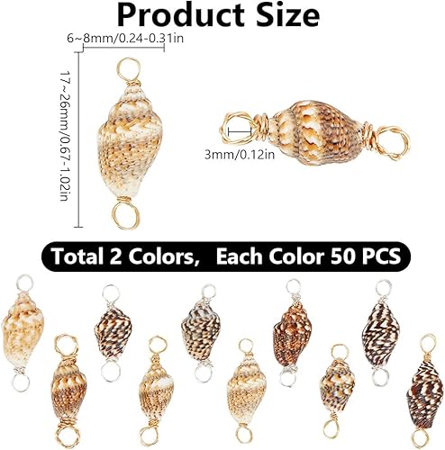 GOMAKERER 100 pièces Breloques de Connecteur de Coquille Naturelle, Pendentifs de Connecteur de Coquillage Non Teints Breloques de Coquille en Spirale avec 2 boucle pour la Fabrication de Bijoux - Nail Gallerys