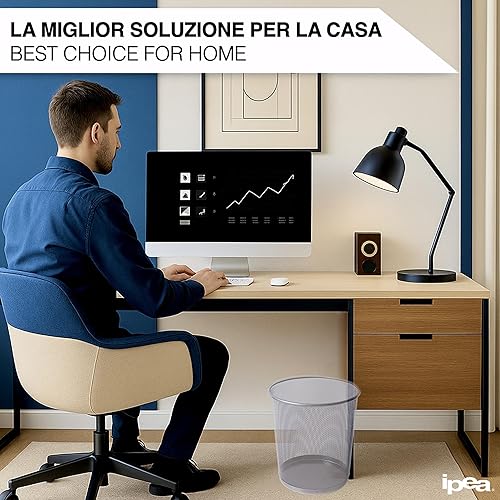 IPEA Corbeille à Papiers Métal Maille - 26 X 23 cm - Poubelle de Recyclage de Papier en Métal pour Bureau, Maison, Chambre, École - Corbeille à Papiers Rond pour Bureau, Table, Meubles - Nail Gallerys