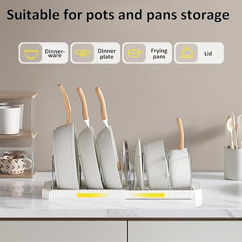Rangement Poele et Casserole pour Tiroir Cuisine, Organisateur Casserolier, Range Couvercle avec 7 Compartiments Réglables, Porte-casseroles Support Extensible, Organisateur Casserole Tiroir Cuisine - Nail Gallerys