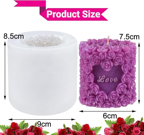 3D Moule Silicone Bougie Rose Fleur Moule Bougie Amour Coeur Moule Savon Cire Soja Cire D'abeille Moules Jelly Candy Chocolat Fondant Décor pour Anniversaire Mariage Anniversaire Fête Noël Cadeau - Nail Gallerys
