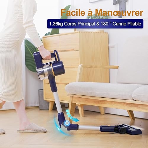 Aspirateur Balai sans Fil, Aspirateur sans Fil Puissant, Aspirateur Pliable, 40Min Autonomie, Brosse Anti-emmêlement, 6 en 1 Aspirateur sans Sac Léger Silencieux pour Sol Dur Tapis Poils d'animaux - Nail Gallerys