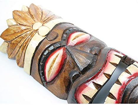 Coco Papaya Masque Tiki 30cm en Bois Motif Plumes. Déco tribale polynésienne. - Nail Gallerys