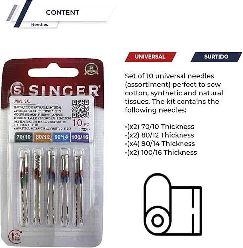 Singer Lot de 20 Aiguilles pour Machine à Coudre Universelle Grosseur 70-80-90-100 pour le coton et les tissus synthétiques 130/705 H Talon plat d'un côté et pack de 10 Canettes Machine à Coudre - Nail Gallerys