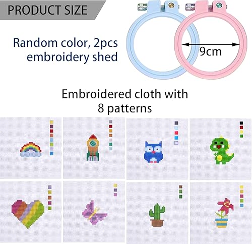 BDSHUNBF 8 Kits de Broderie, Kits de Démarrage de Broderie, Broderie Débutant Outil, Embroidery Débutants Pour Adultes Enfants Kit, avec Motifs de Point de Croix Instructions - Nail Gallerys