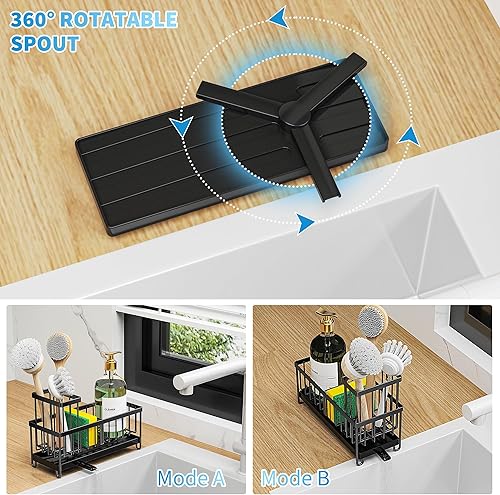 Cisily Porte-éponge noir pour évier de cuisine, organisateur d'évier avec support de brosse haut, organiseurs de comptoir de cuisine et essentiels de rangement, acier inoxydable 304, distributeur de - Nail Gallerys