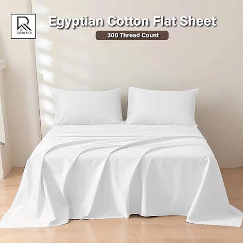 Rehan & Co Drap plat Super King Size - 100 % coton égyptien 300 fils au pouce carré - Qualité hôtelière - Uni - Respirant - 275 x 310 cm - Blanc - Nail Gallerys