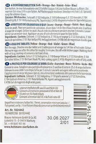 Heitmann Eierfarben - Iris Oeufs NOUVEAU - 6 comprimés à encre chaude - Jaune, orange, rouge, violet, vert, bleu - Nail Gallerys