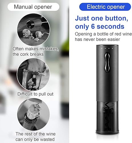 TOQIBO Tire Bouchon Électrique Ouvre-Bouteille de Vin sans Fil Décapsuleur Automatique,avec Bouchon de Vide,Acier Inoxydable Coupe-Capsule(Noir) - Nail Gallerys