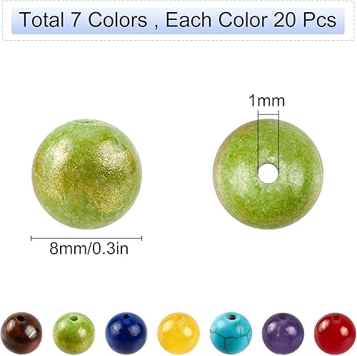 SUNNYCLUE 1 boîte 140 pièces 7 Perles de Chakra Pierres Précieuses Naturelles Pierre Naturelle Colorée Cristal Rond Énergie de Perle en Vrac Agate de Jade pour la Fabrication de Bijoux - Nail Gallerys