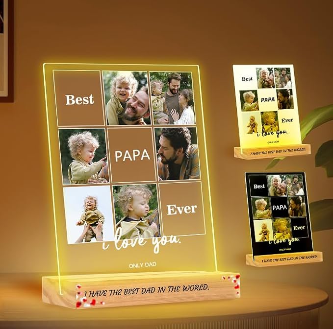 Cadeau Papa Noel - Cadre Photo Personnalisé - Idee Cadeau Papa de Noël Anniversaire - Cadeau Personnalisé Fete des Peres - Lampe Personnalisée avec Photo - Cadeaux Parents (5 Tailles: 15-40 cm) - Nail Gallerys