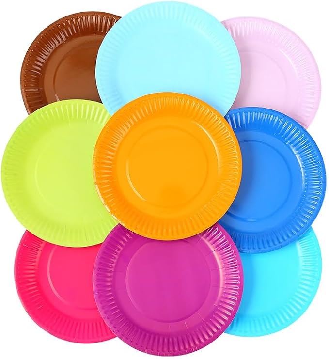 PIQIUQIU 70 pièces DIY assiettes en carton colorées - 18 cm assiettes rondes de fête aux couleurs de l'arc-en-ciel, pour les anniversaires, les barbecues pique-nique DIY peinture - Nail Gallerys