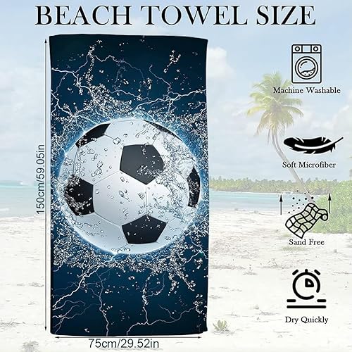 GVMJHYK Serviette de Bain Football, Football Serviette de Plage 2pcs Microfibre Super Absorbant Légère Portable pour Plage Natation, Poche de Faisceau de modèle de Football - Nail Gallerys