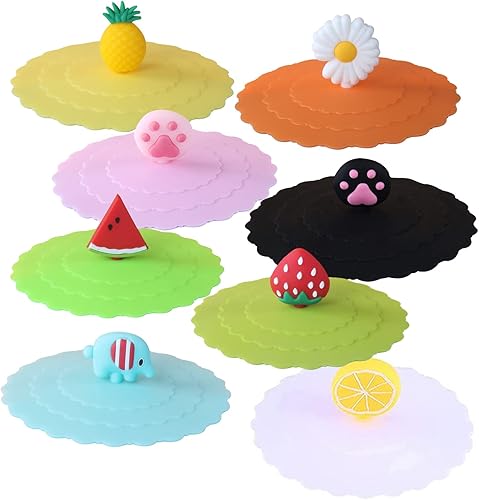 Couvercle de Tasse en Silicone Réutilisables Couvercles de Tasse de Boisson en Silicone Couvercles de Tasse de Silicone de Catégorie Comestible Anti-poussière Couvercle de Mug pour thé à Café 8 Pièces - Nail Gallerys