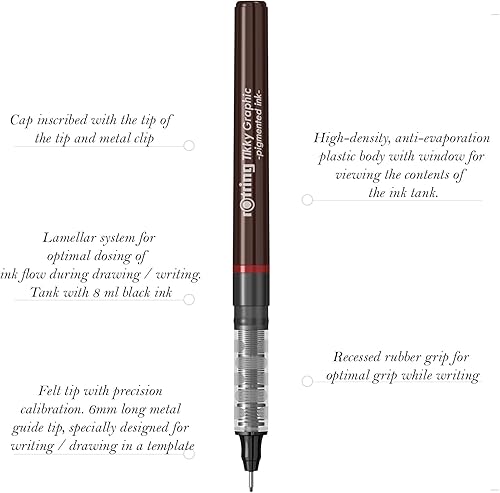 Feutre graphique fin Tikky de rOtring | encre noire | 0,3 mm | Lot de 12 - Nail Gallerys