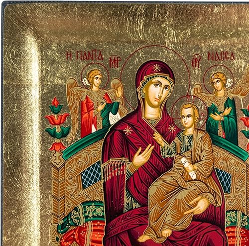 VATOPEDI MONASTERY MOUNT ATHOS Panagia Pantanassa 17ème siècle Icône religieuse miraculeuse en bois gaufré sur fond doré du Mont Athos (19 x 15 cm) - Nail Gallerys