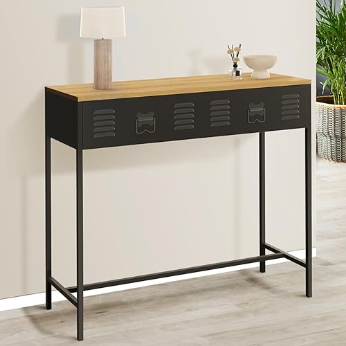 IDMarket - Console 1 tiroir Ester métal Noir Plateau Bois Design Industriel - Nail Gallerys