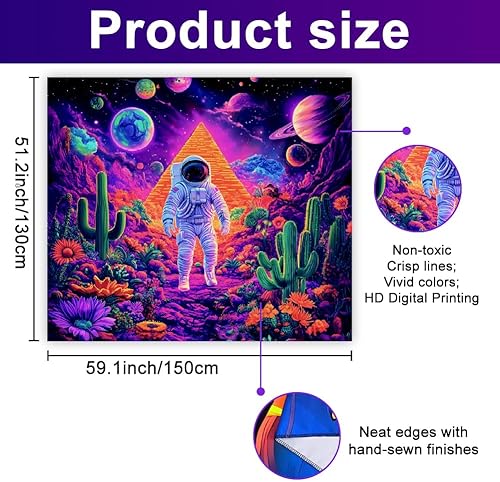 WEBEEDY Tapisserie de l'espace Galaxie Phosphorescente Tapisserie D'astronautes Réactive aux UV Tapisserie de Fleurs Colorées Décoration Murale pour Chambre à Coucher Salon Esthétique,130x150cm - Nail Gallerys