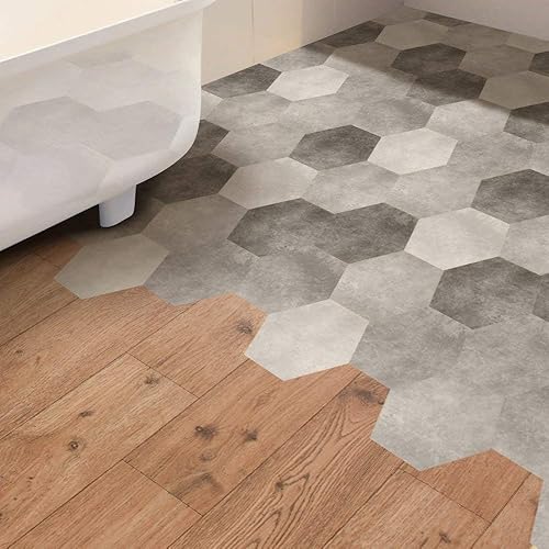 Funlife 30 PCS Hexagone dalle pvc adhesive sol, DIY dalle sol vinyle adhésive, peel and stick tiles carrelage adhesif sol, Imperméable cuisine salle de bain 20cmX23cm(dégradé de gris noir et blanc) - Nail Gallerys