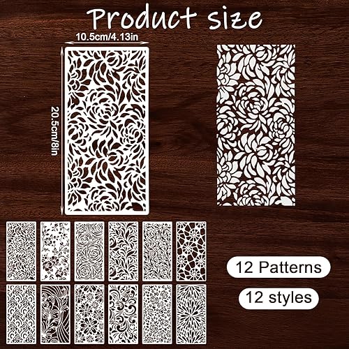 Oruola Lot de 12 pochoirs floraux, pochoirs floraux pour peinture, pochoirs d'art pour travaux manuels, motifs de texture de fleurs, motifs de toile d'araignée, peinture en spray sur toile, gâteau - Nail Gallerys